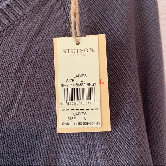 Stetson Knit Long Sleeve Grey Plaid Flannel Waterfall Sweater Size Large - Picture 9 of 11